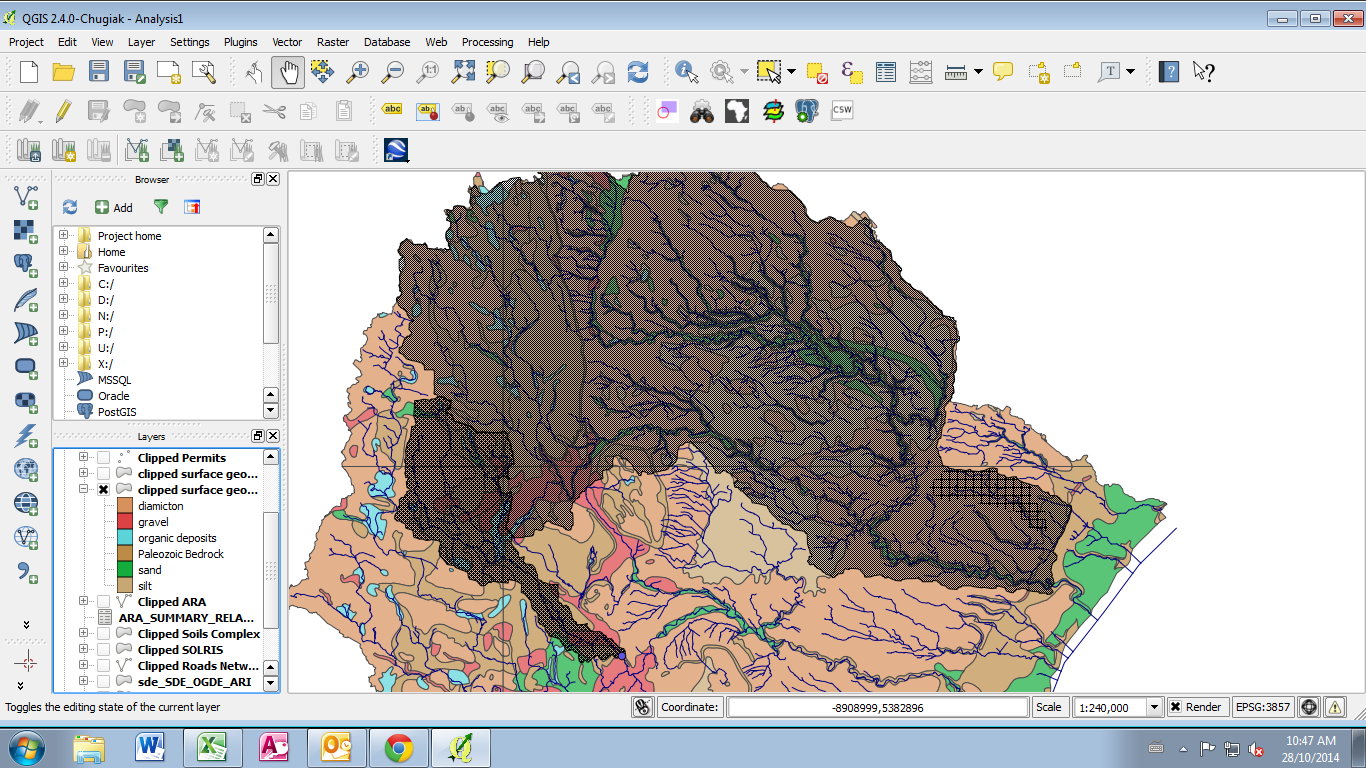 This is the geology layer with 3 catchments displayed over top