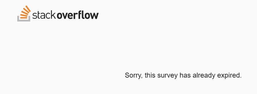 Screenshot of the survey page, with a notice that it has expired