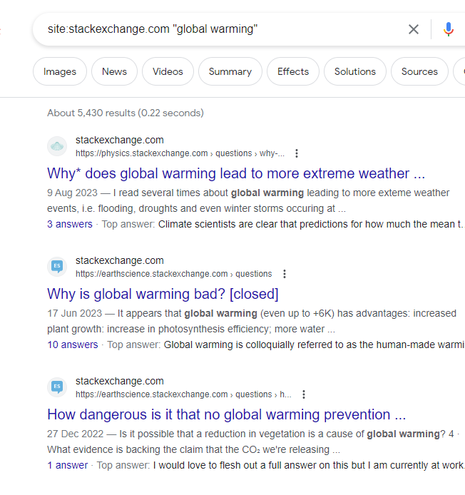 search results for global warming in stack exchange