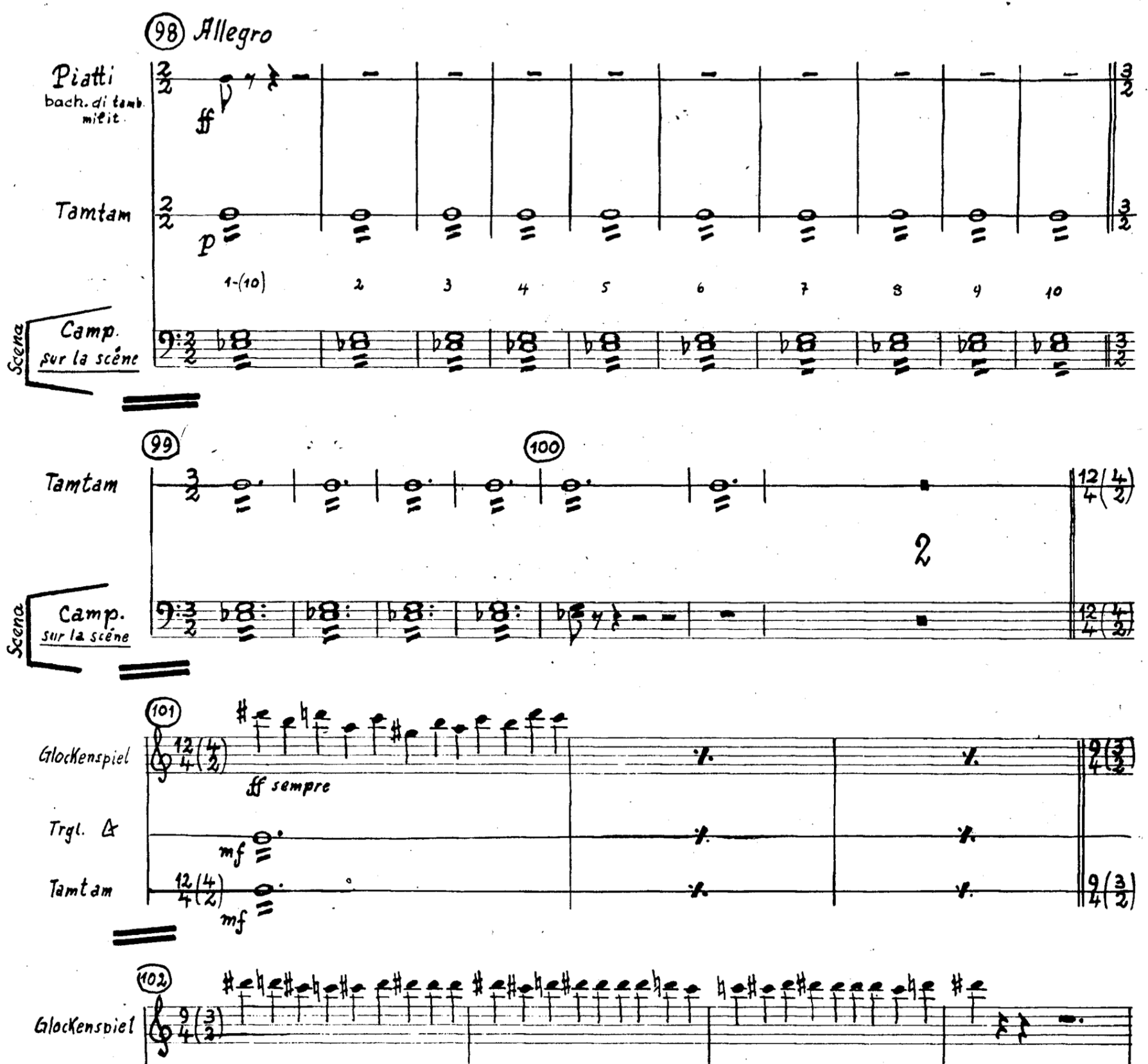 percussion part showing campanelli and glockenspiel separately