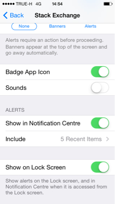 Correct settings for Notifications