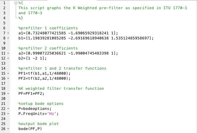 K-weighted filter script