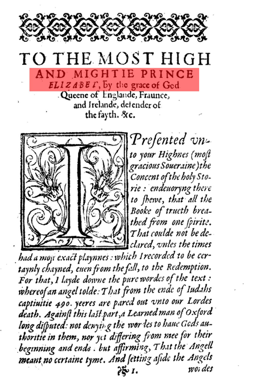 TO THE MOST HIGH/AND MIGHTIE PRINCE *ELIZABET*, by the grace of God…