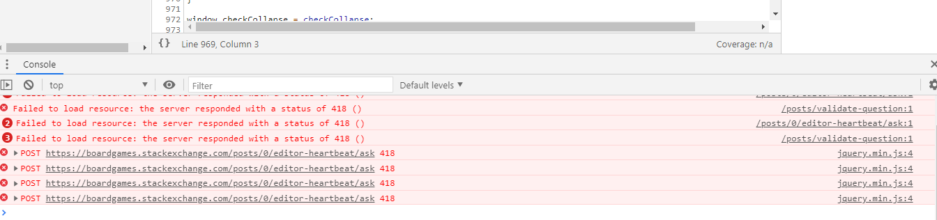 Console with HTTP codes of 418 I'm a teapot