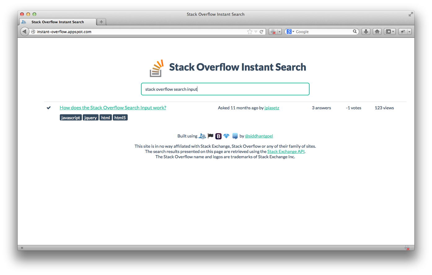 Instant search for Stack Overflow