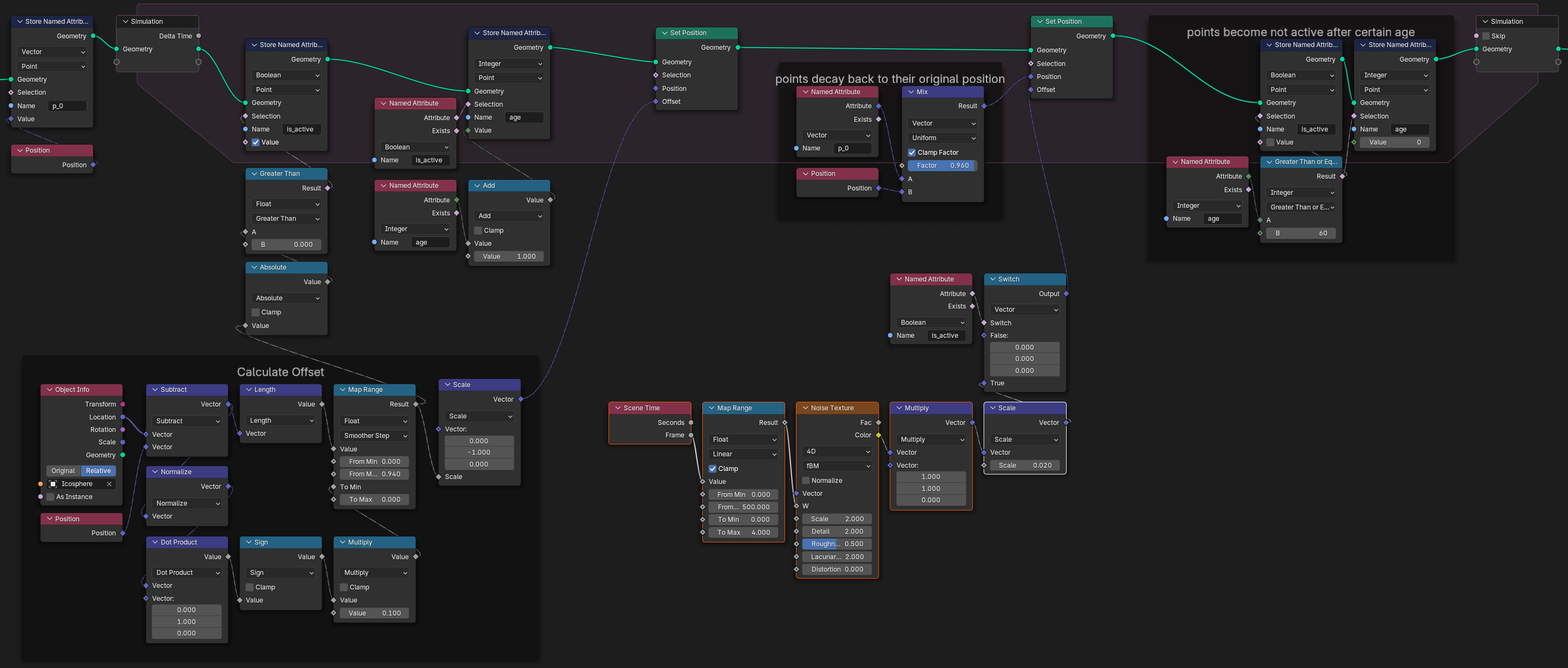 Node setup for sphere with trail