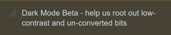 Sidebar link “Dark Mode Beta - help us root out low-contract and un-converted bits” beside a low-contrast Meta Stack Overflow logo