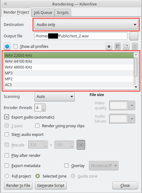 Kdenlive render audio only