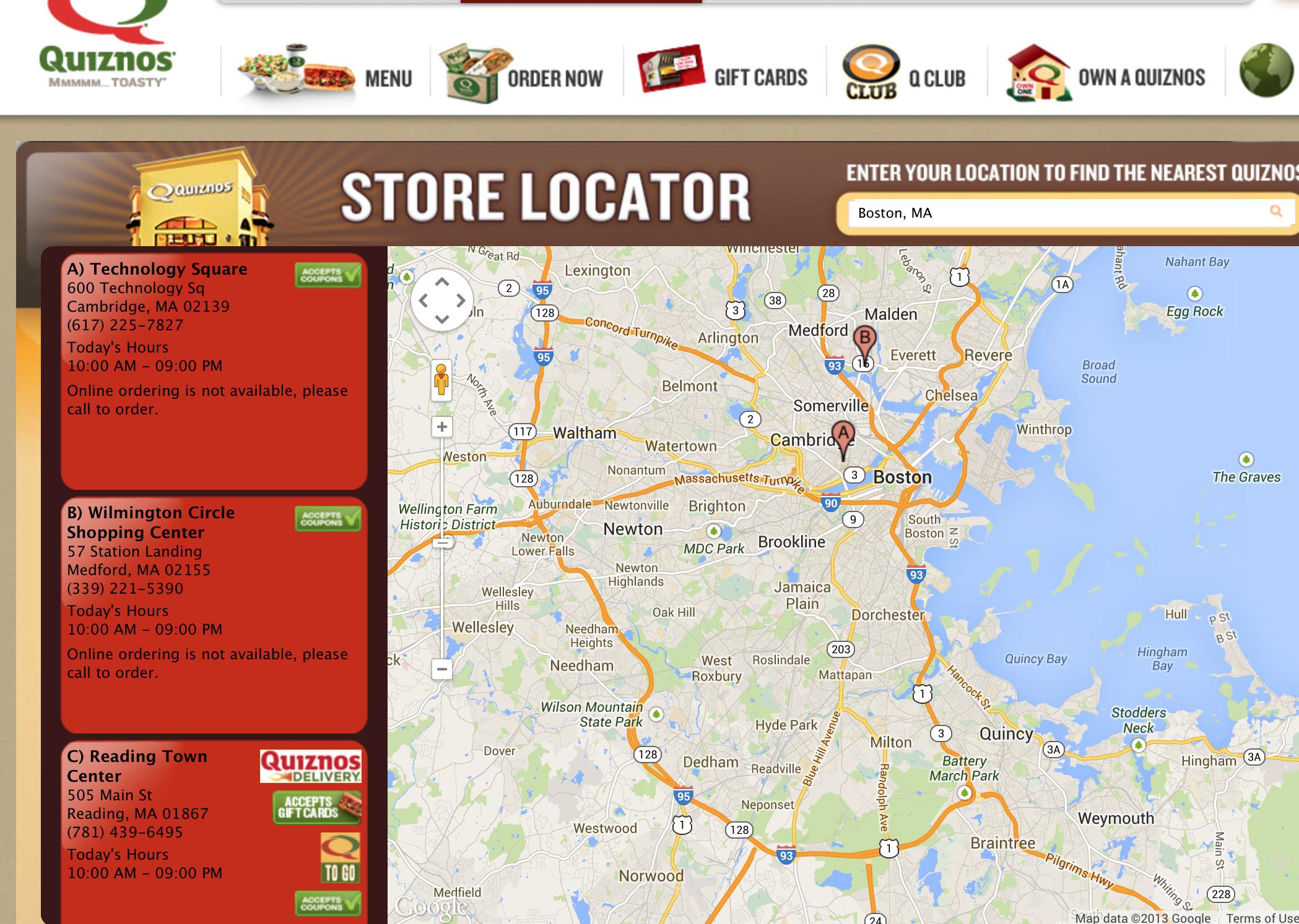 Quiznos Store Locator