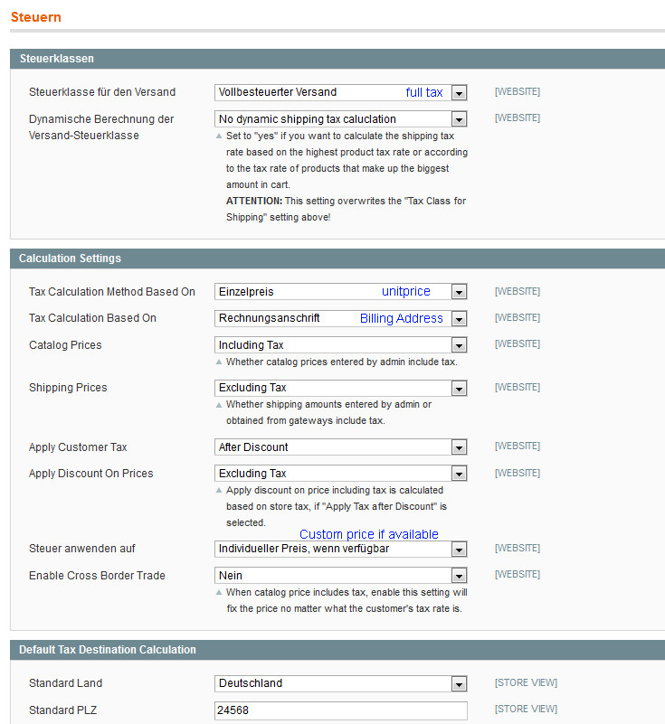 Magento Backend - Taxconfiguration