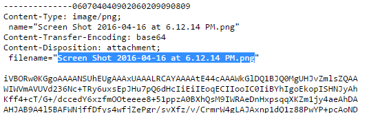 snippet of encoded file attachment in email original text