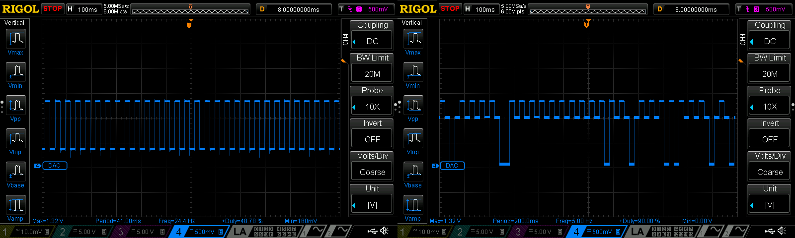 DAC out 0x20 to 0x80