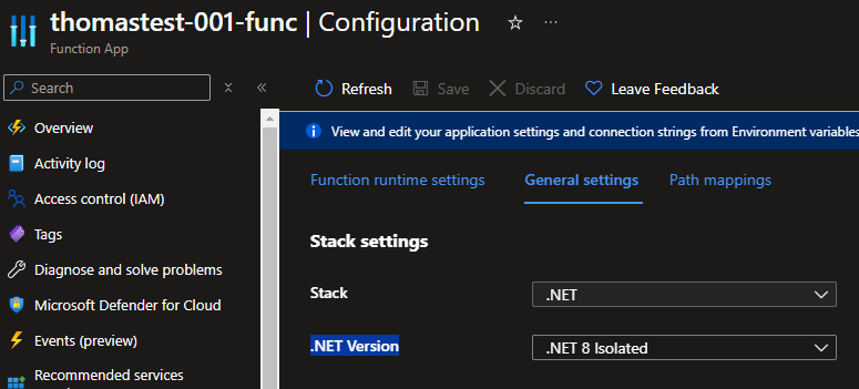 function app .NET version