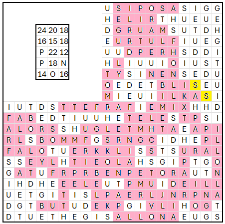 Wordsearch with cells shaded, resembling a butterfly