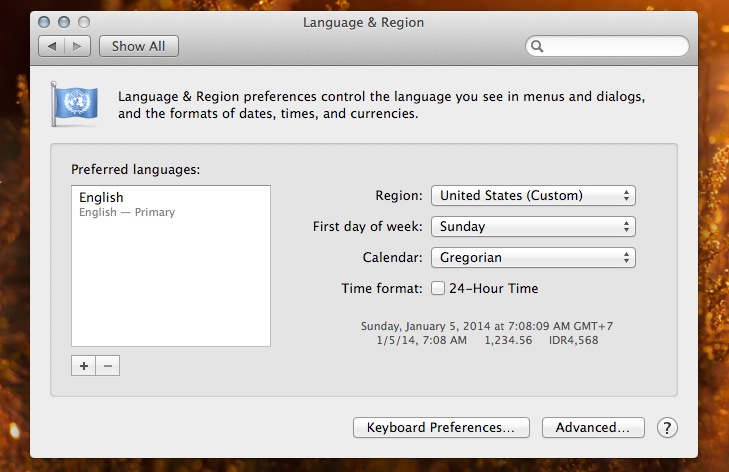 Language & Region Preferences