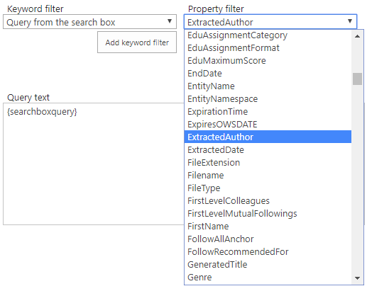 Select a managed property from the dropdown