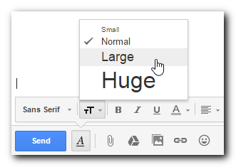 Gmail font size: small, normal, large, huge