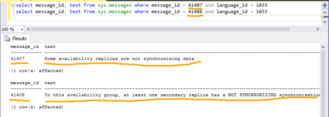 Obtaining the message via id through sys.messages