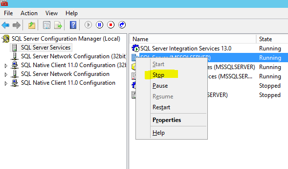 Manually stopping SQL Server instance