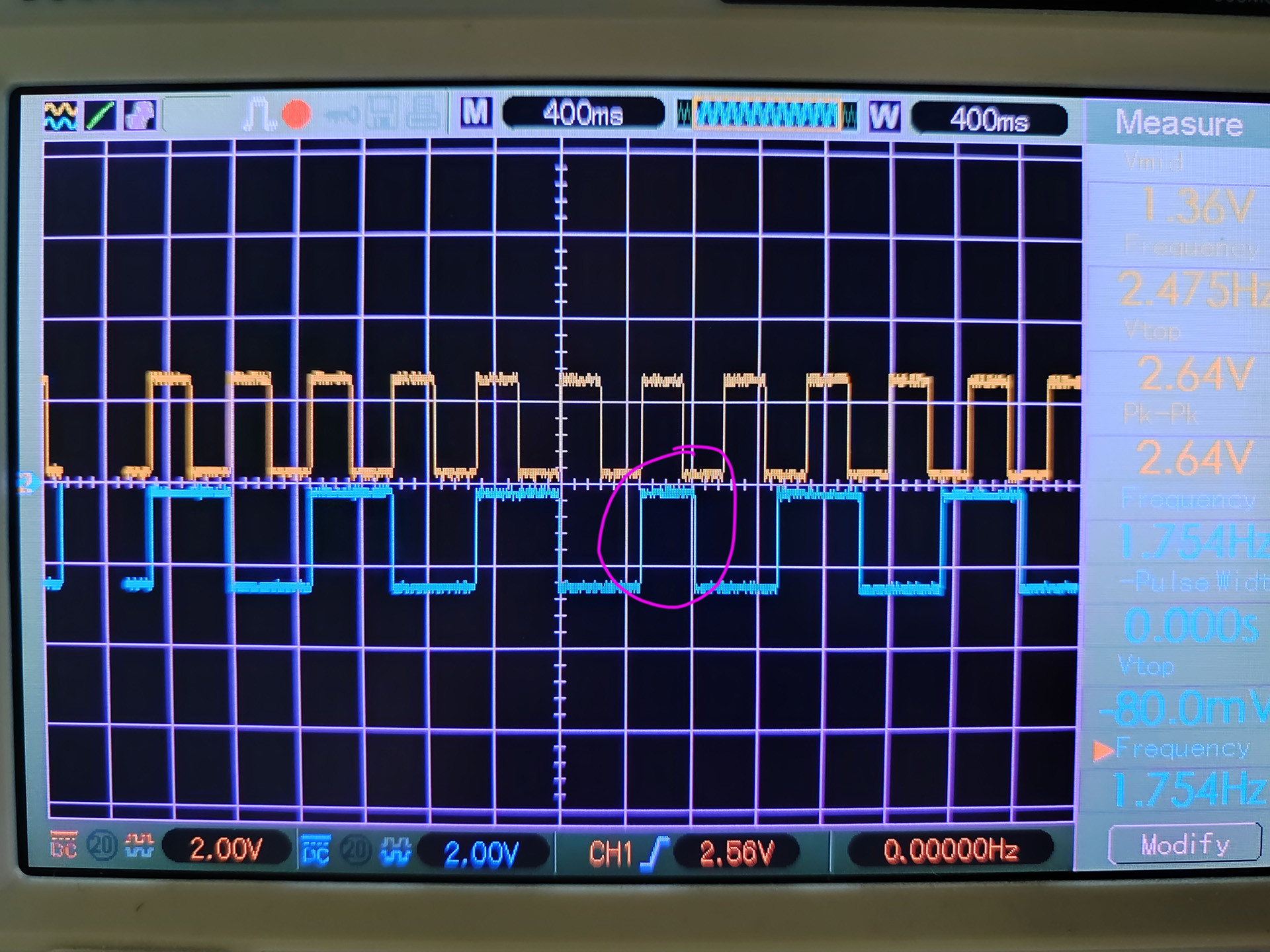 Oscilloscope reading