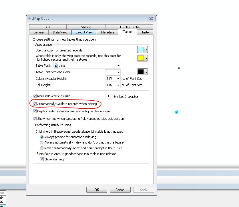 Tables Option in ArcMap Options