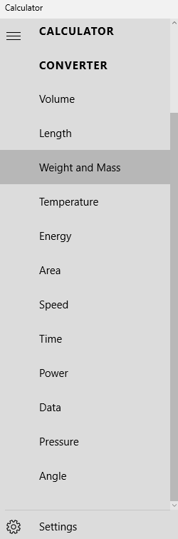 Image showing calculator conversion options