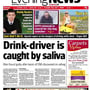 Norwich Evening News front page. Headline "Drink-driver is caught by saliva"