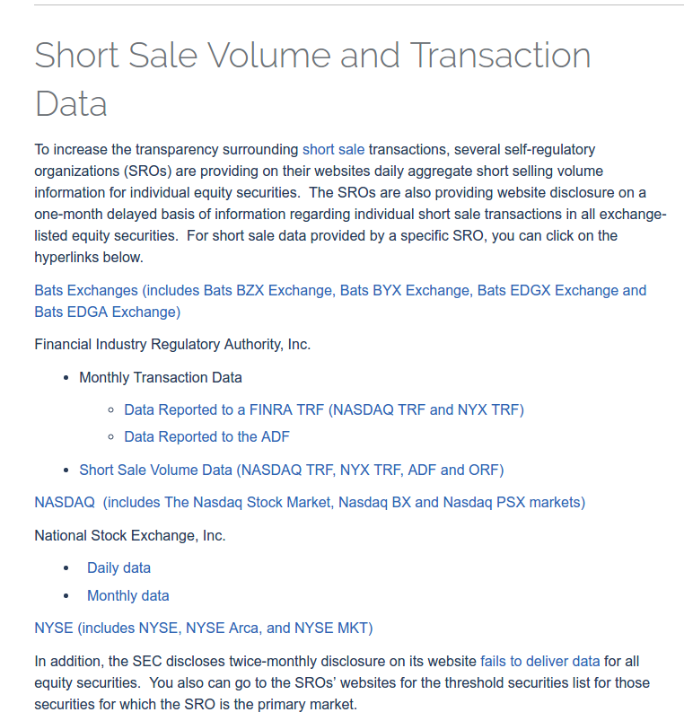 Short Sale Volume and Transaction Data