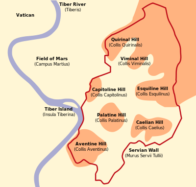 Map of the city showing the seven hills