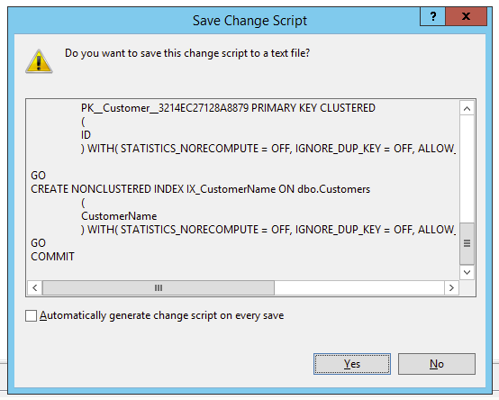 SSMS recreating the nonclustered index