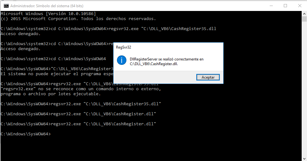 Registro de la DLL usando regsvr32.exe