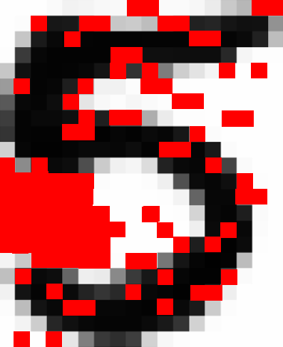 MNIST digit after painting invisible pixels red