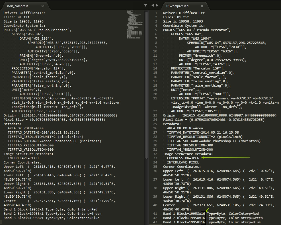 non-compress and compress gdalinfo of the 01.tif file