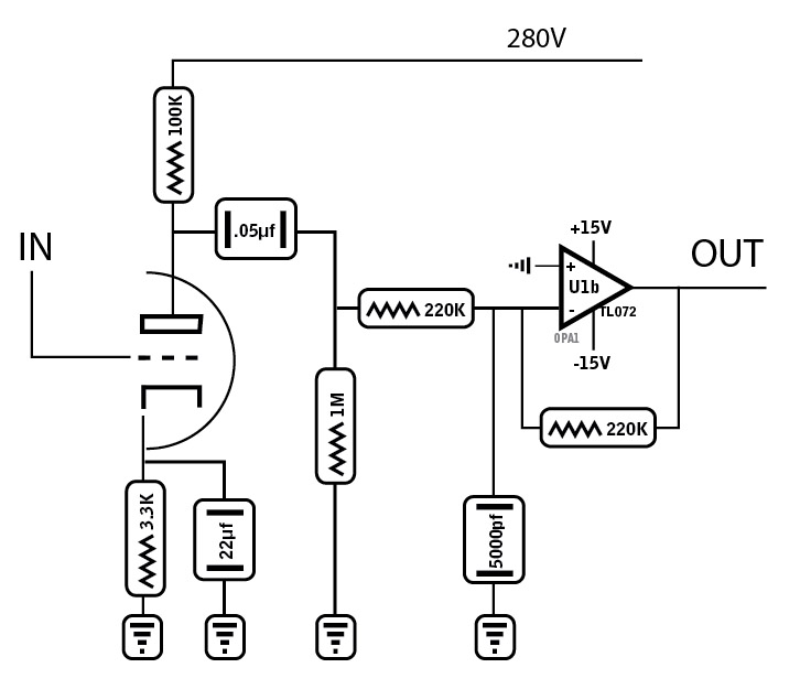 operational amplifier - Triode preamp with TL072 phase inverter buffer ...