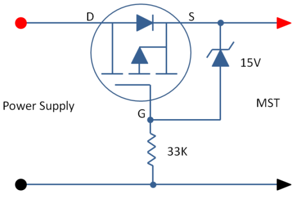 PFET reverse polarity protection and zener protection