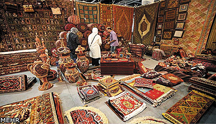 A persian rug store, most products are on the floor