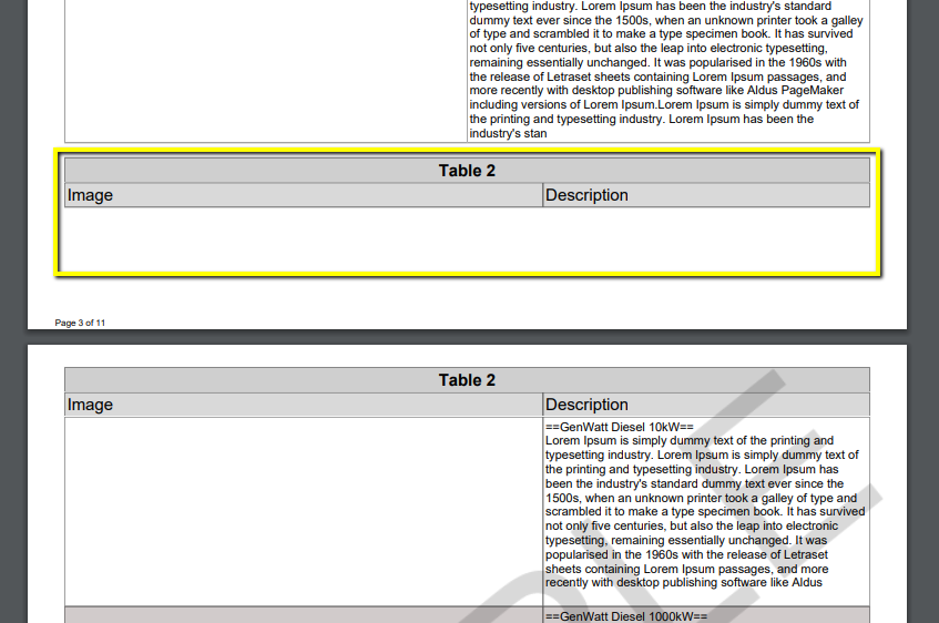 Empty Table Header