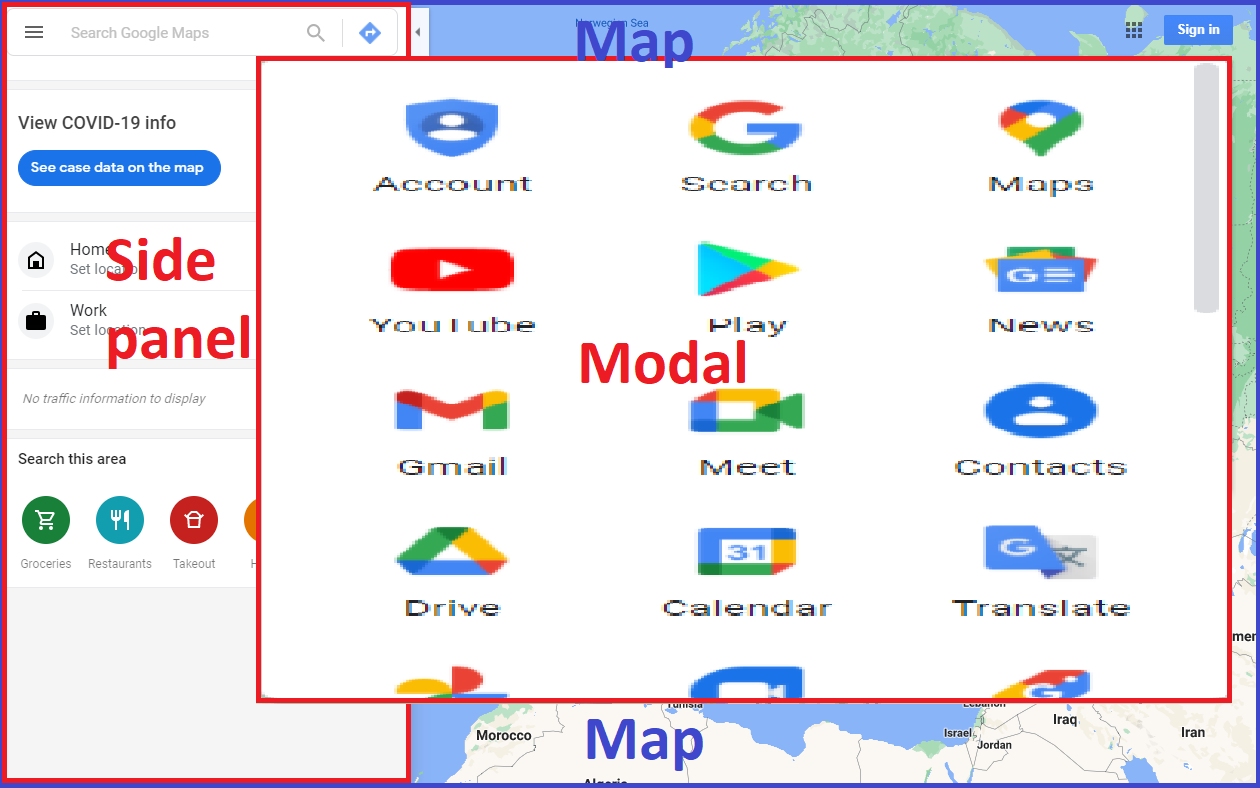 Second image showing approximate size of modals