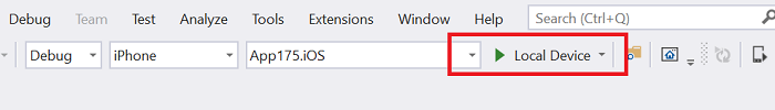 visual studio local device iOS