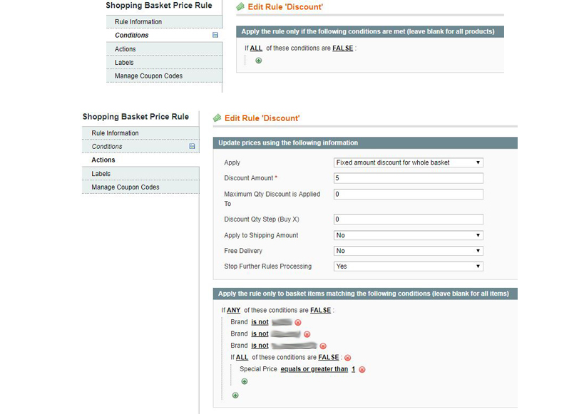 Condition and actions setup