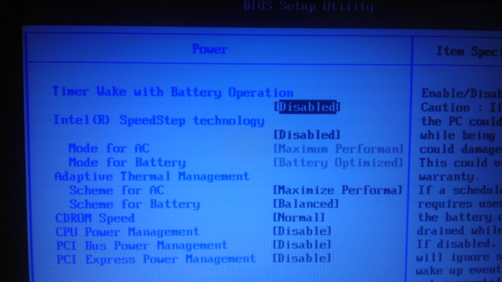 BIOS with disabled power management