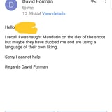 screenshot of an e-mail by David Forman, transcribed below