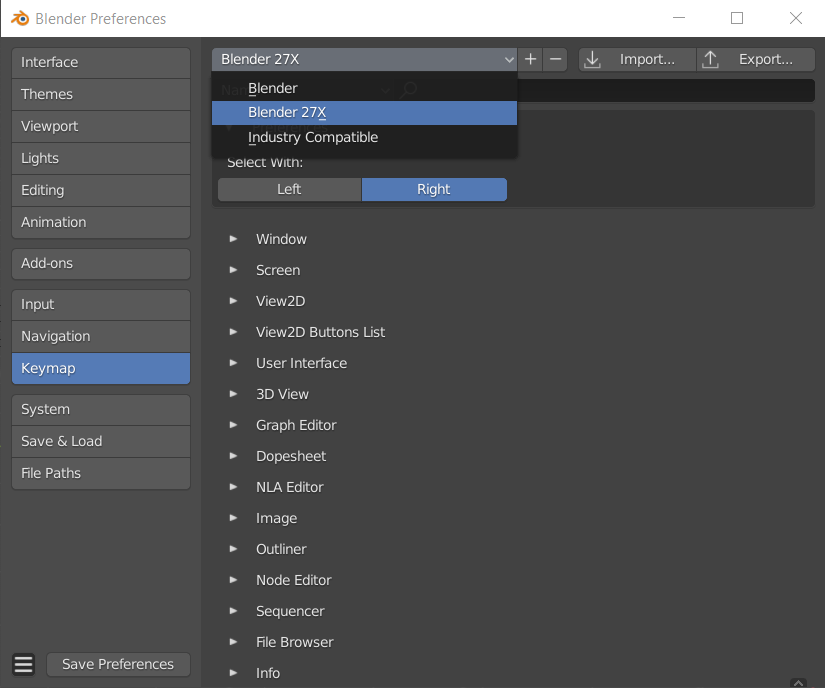 How to change the default keymap layout for Blender