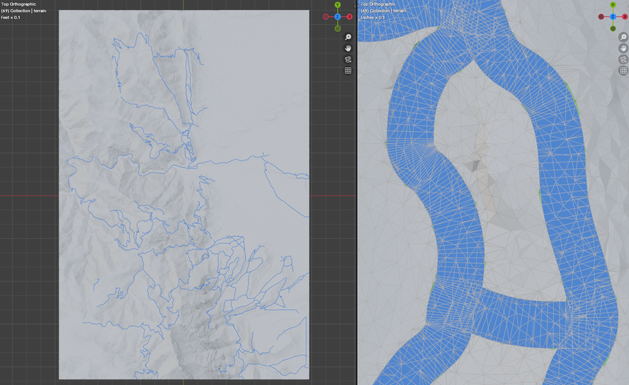 zoom out showing extent of terrain and many, many trails, and zoom in showing high complexity of topology