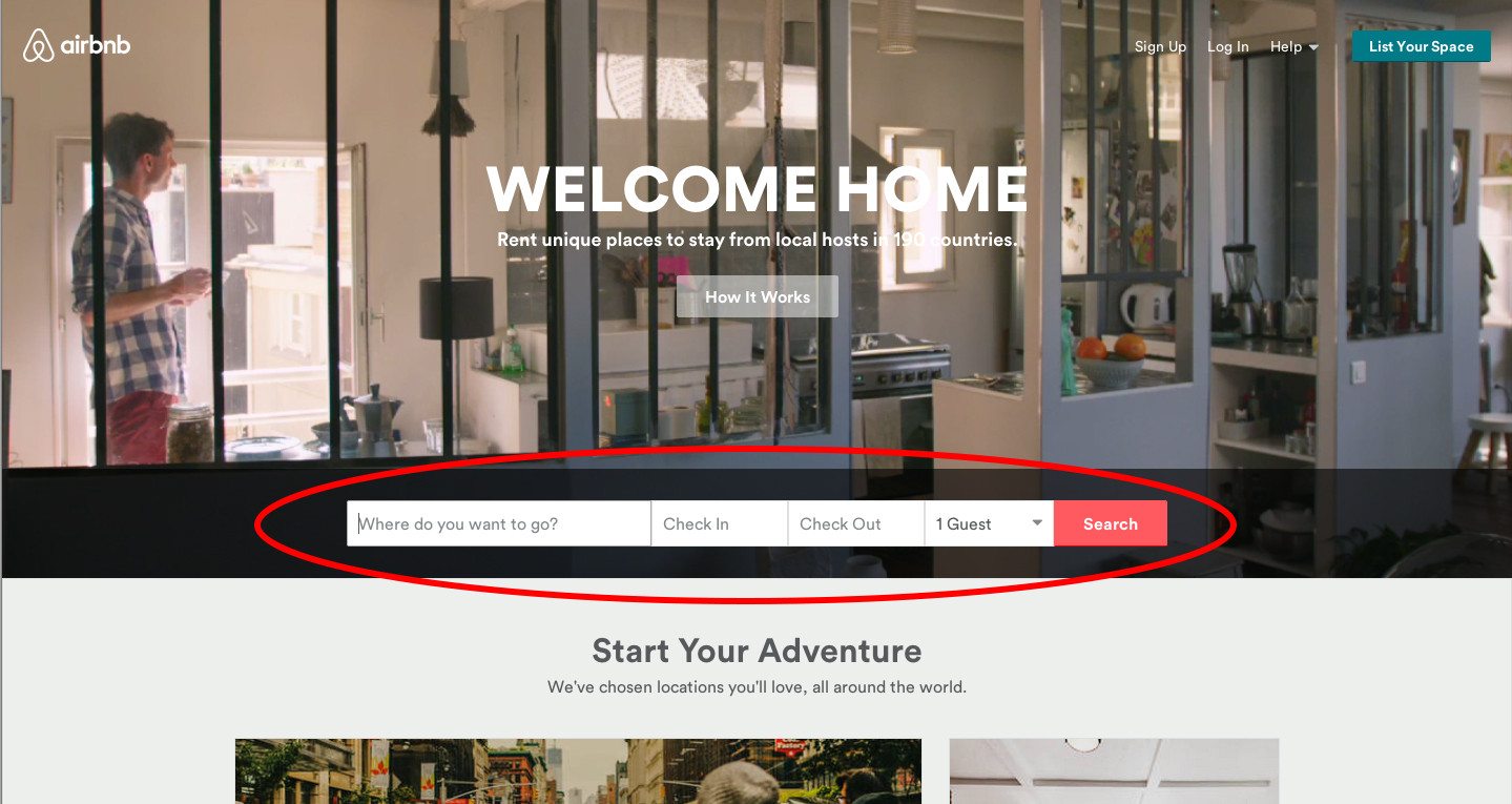 Airbnb homepage