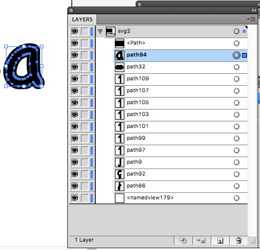 Illustrator: the letter "a" is a single path