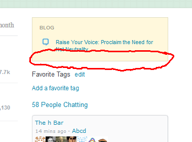 closeup of right sidebar with freehand circle showing no meta posts