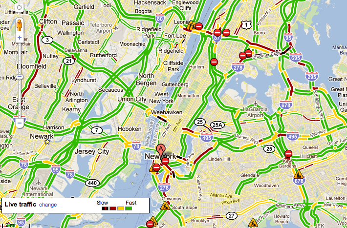 Google Maps traffic layer, view of Manhattan