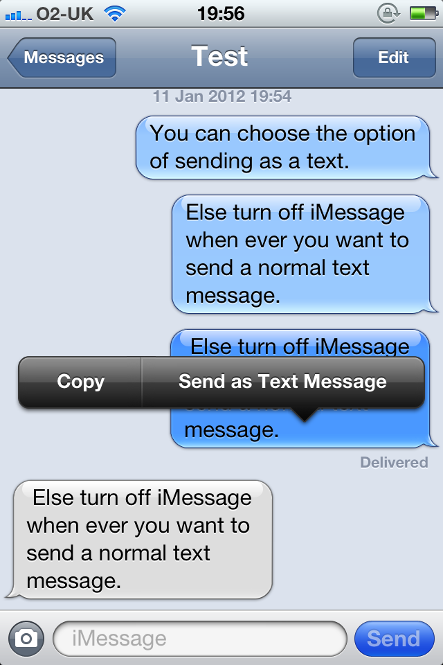 Choose to send as text message by tapping and holding the message till you see the option to send as text.