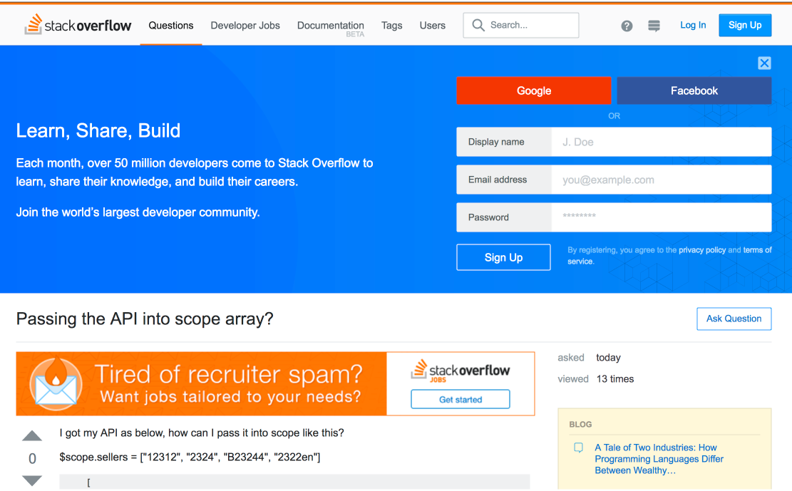 Old version; sign up hero at the top of Stack Overflow